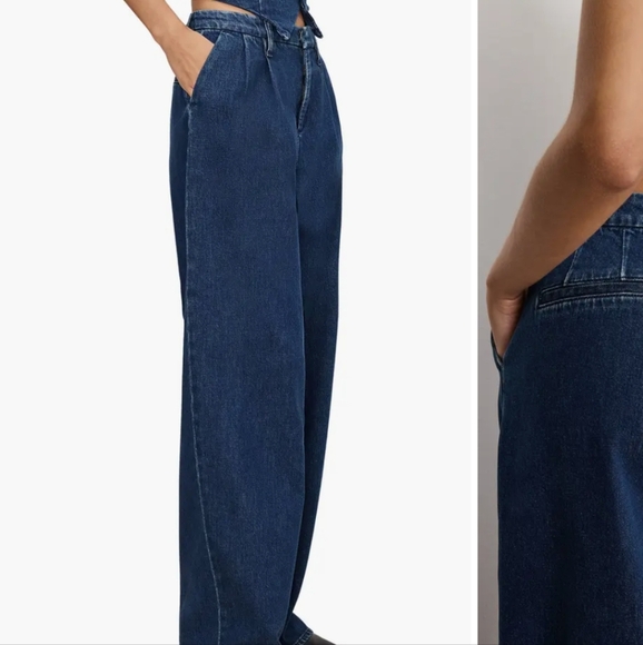Good American Good 90s Pleated Trousers Indigo Blue Wide Leg  Women's Jeans 10 - Picture 6 of 13